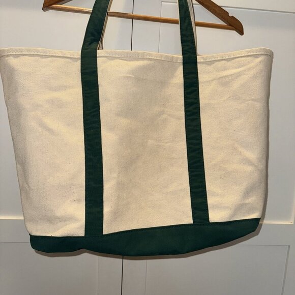 Lands End Boat and Tote XL Tote Bag Handbag Green Ivory USA - Picture 6 of 10